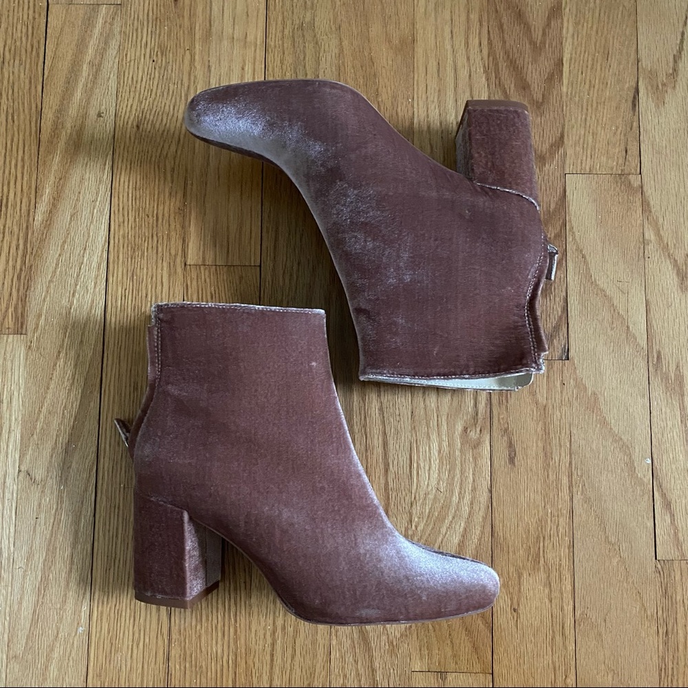 Pink Velvet Heeled Ankle Boots